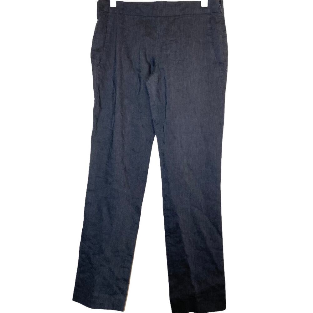 Theory Trouser Pants Wool Linen Blend Mid-Rise Straight Leg Flat Pockets Black 4
